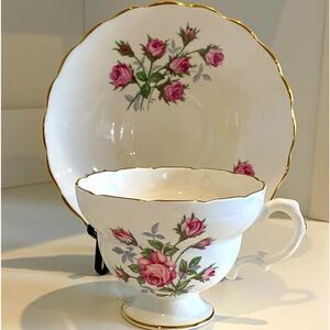 VTG NC Co BONE CHINA TEACUP AND SAUCER WITH CLUSTERS OF PINK ROSES